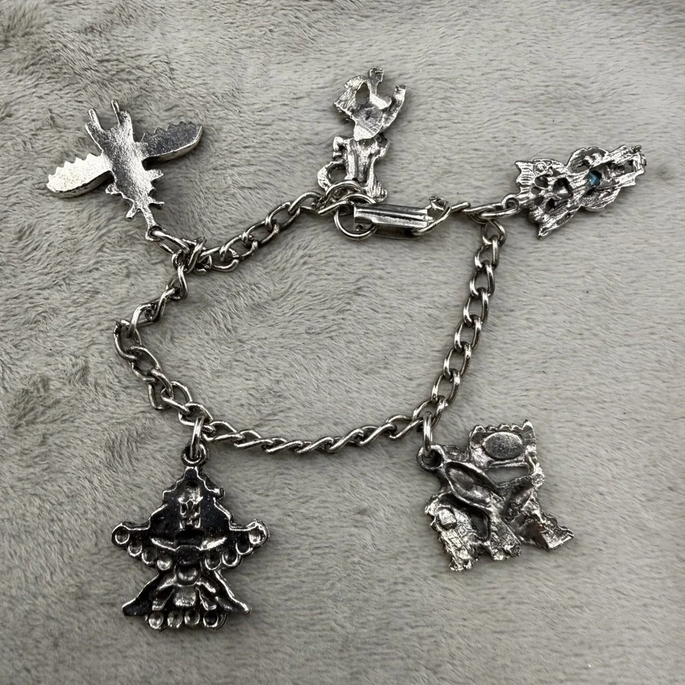 Vintage Estate Charm Bracelet Silver Tone Tribal Southwestern Ethnic 7